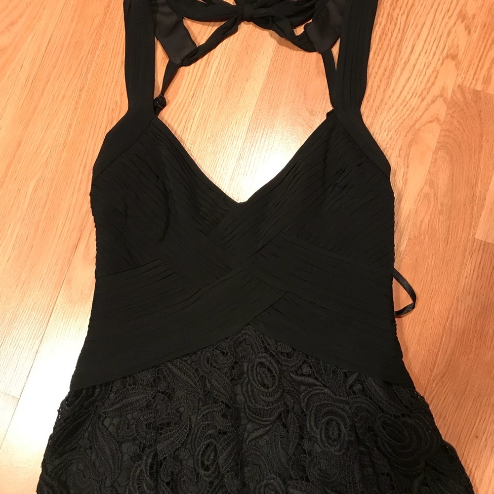 BCBGMAXAZRIA Black Crochet Halter Cocktail Dress - Picture 5 of 8